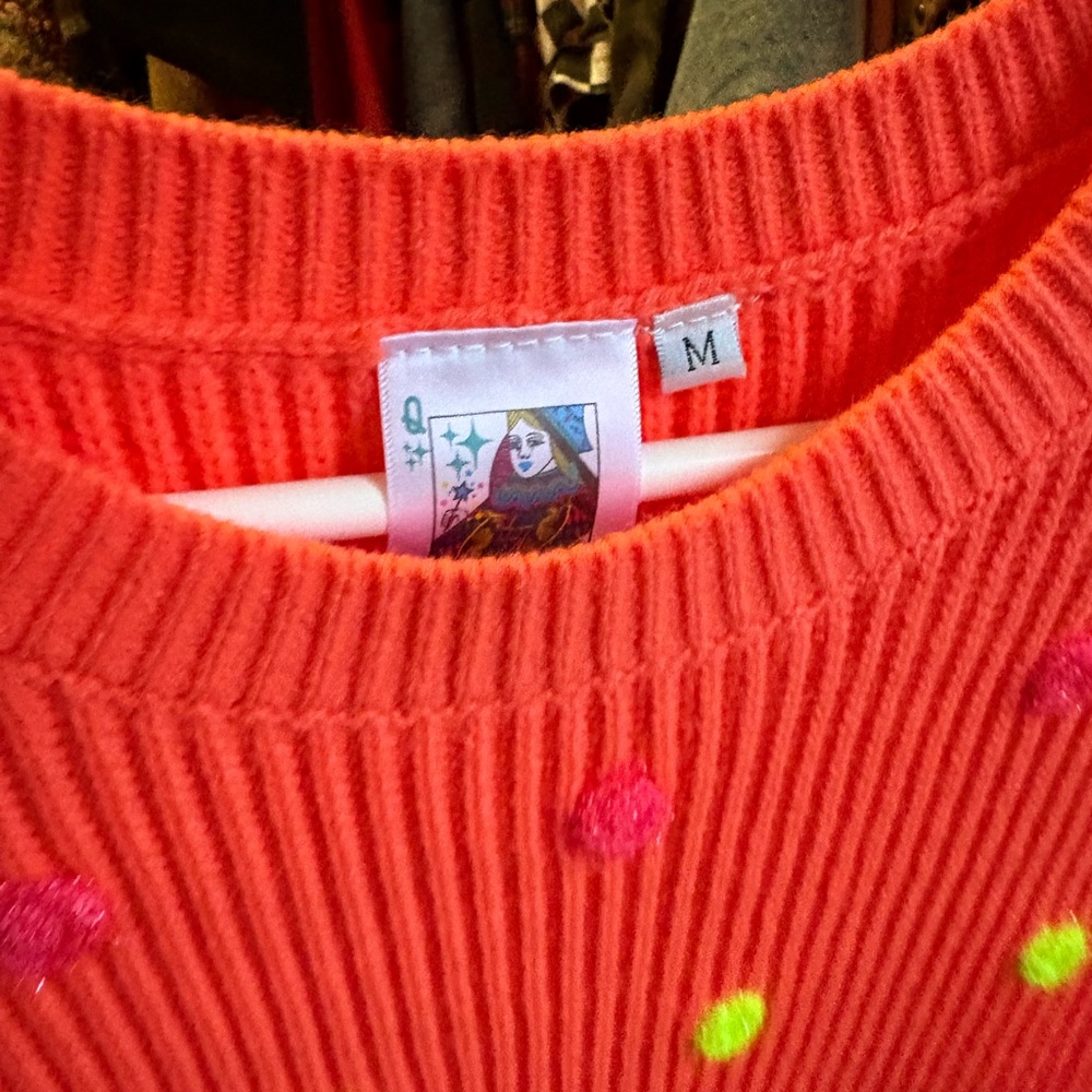 Queen of Sparkles Neon Orange Polka Dot Sweater Vest - Picture 4 of 4